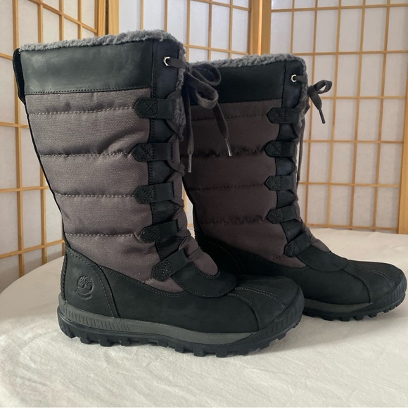 Timberland Primaloft Women's Black Leather and Gray Winter Boots - Picture 2 of 14